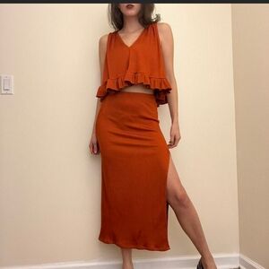 FREE PEOPLE two piece orange set skirt and top